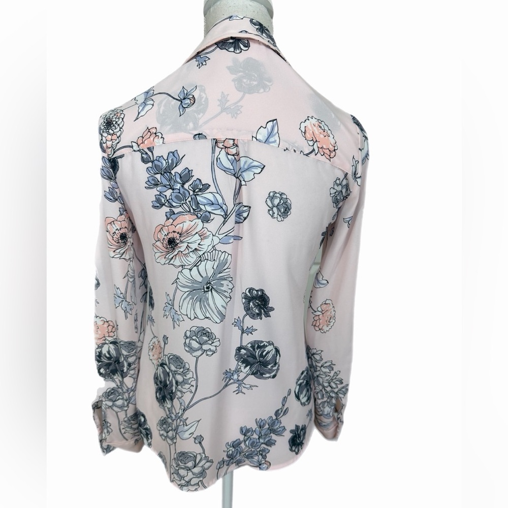 Candies Light Pink Floral Long Sleeve Blouse Size XS. Roll Tab Sleeve - Picture 5 of 8